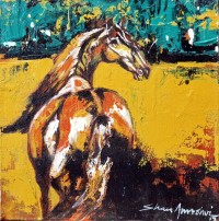 Shan Amrohvi, 08 x 08 inch, Oil on Canvas, Horse Painting, AC-SA-114